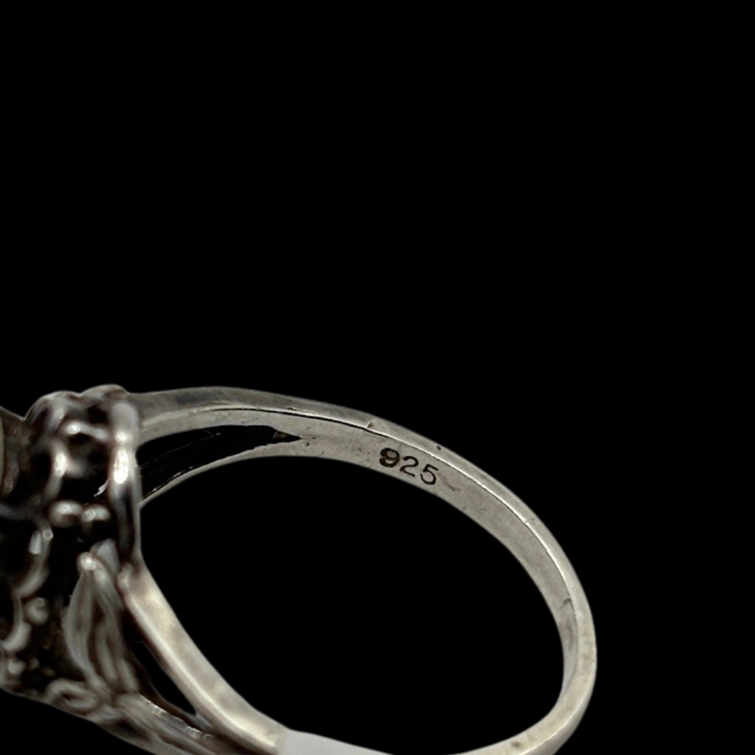 Sterling Fire Opal Glass Mermaid Ring