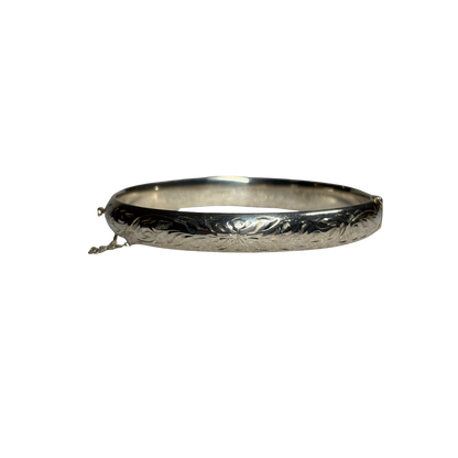 925 Engraved Bangle with Safety Chain