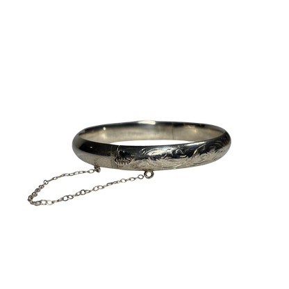925 Engraved Bangle with Safety Chain