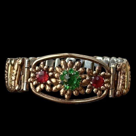 Sterling & Rolled Gold Floral Sweetheart Bracelet