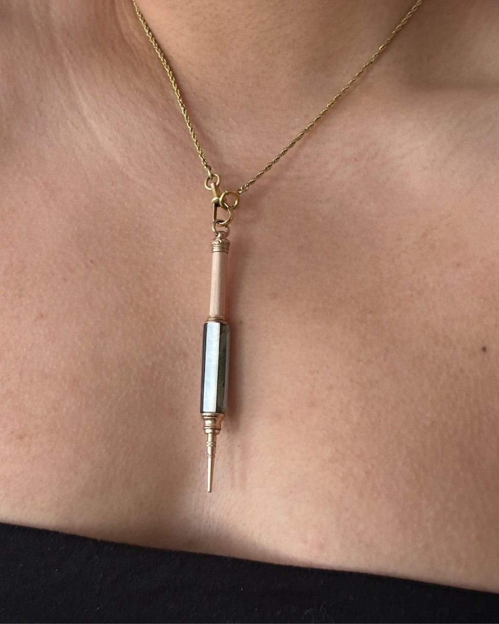 Antique Mother of Pearl Gold-Filled Telescopic Pencil Pendant