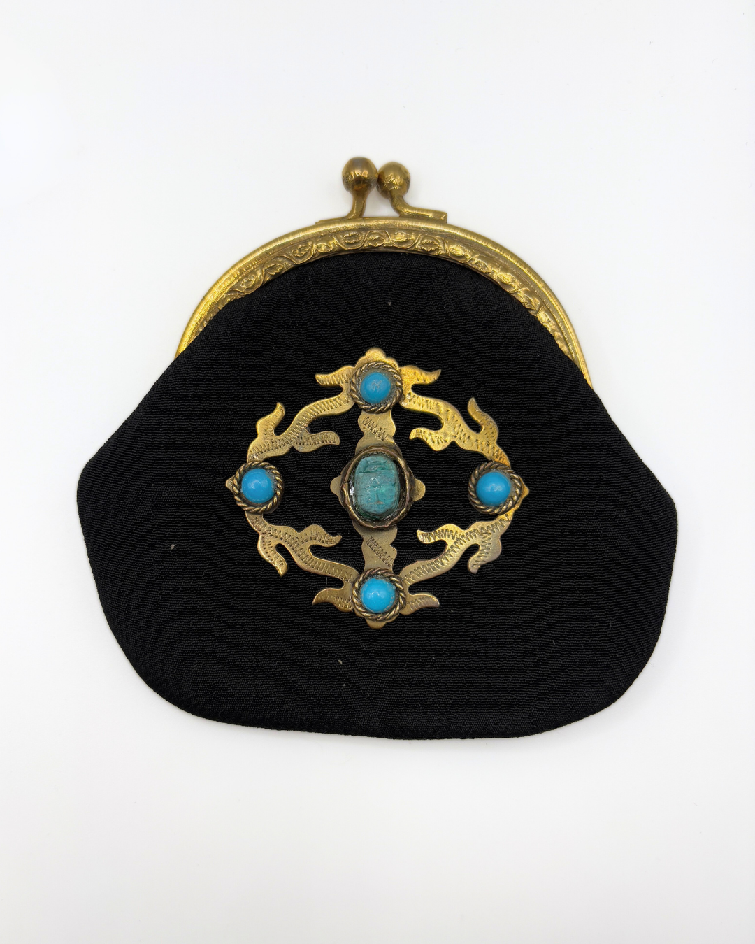 Vintage Black Coin Purse with Filigree Centre Scarab Motif