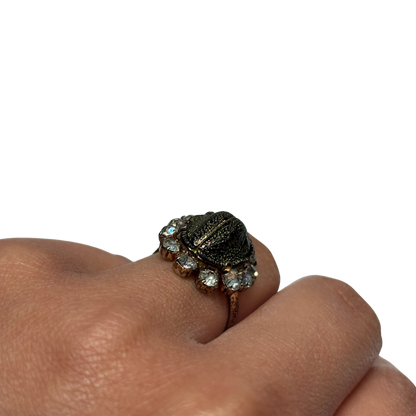 Scarab with White Rhinestone Statement Ring