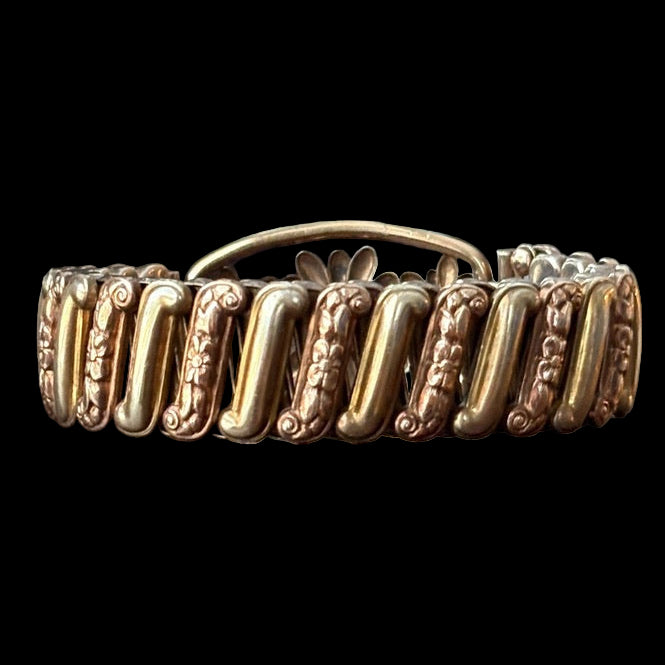 Sterling & Rolled Gold Floral Sweetheart Bracelet