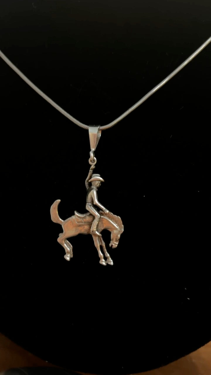 Sterling Silver Articulate Bronco Rider Necklace