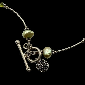 Sterling Green Pearl Station Toggle Clasp Necklace
