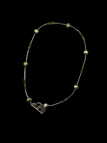 Sterling Green Pearl Station Toggle Clasp Necklace