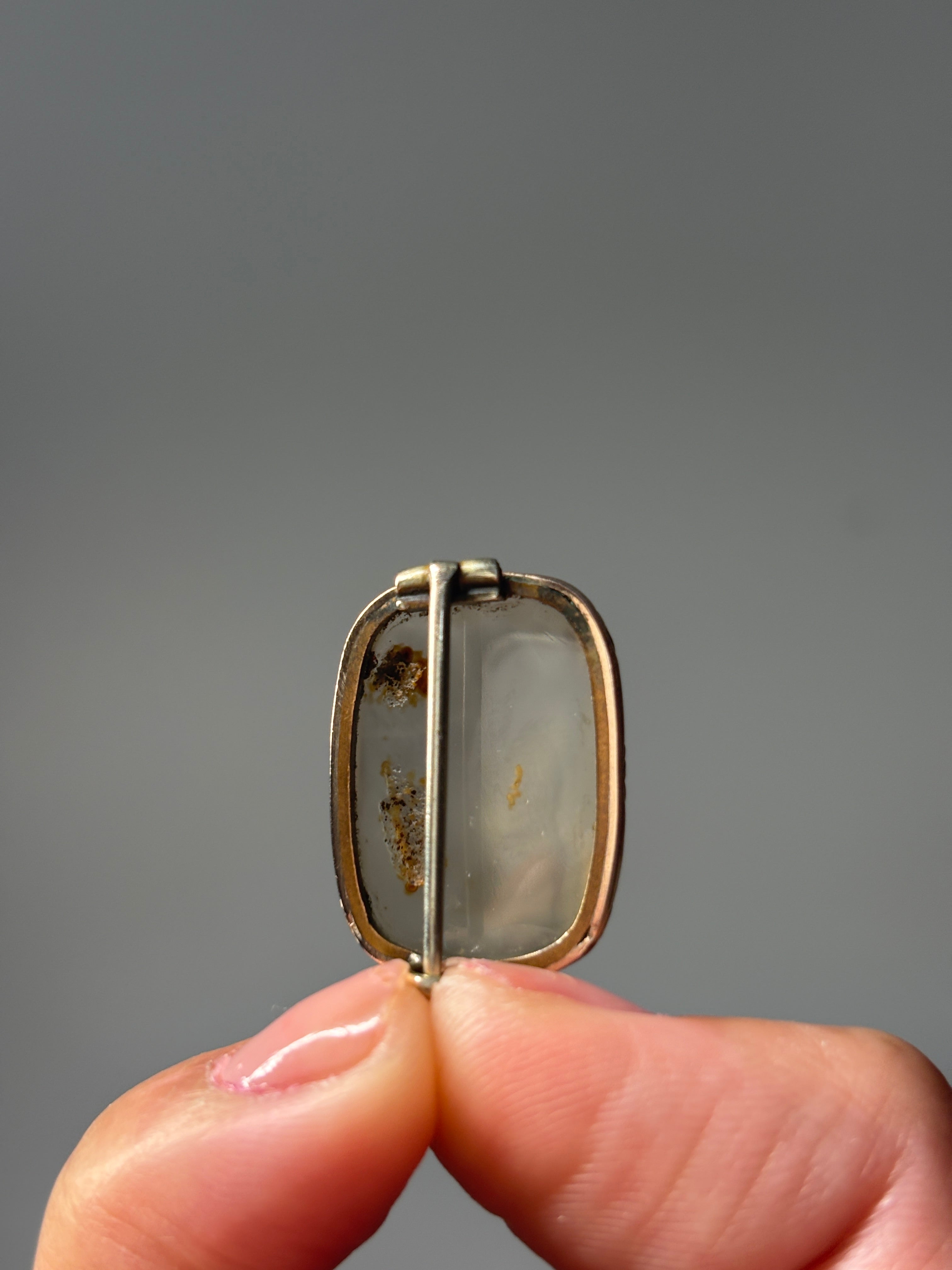 Antique 14kt Rose Gold Scottish Moss Agate Lace "Fichu" Pin