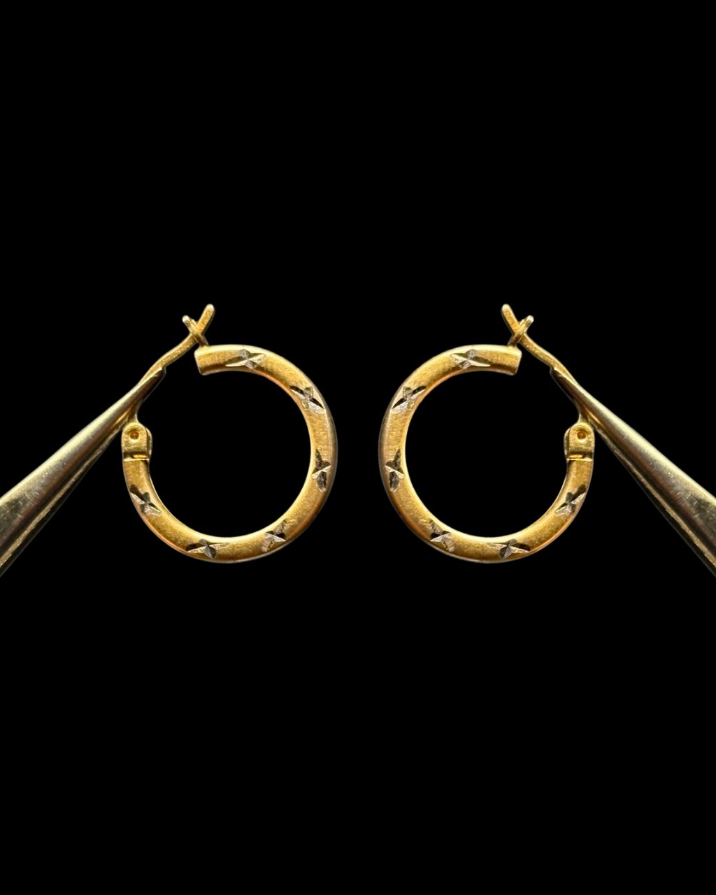 10KT Yellow Gold Diamond Etched Hoops
