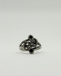 Sterling Knotted Double Headed Serpent with Garnet and Onyx Ring
