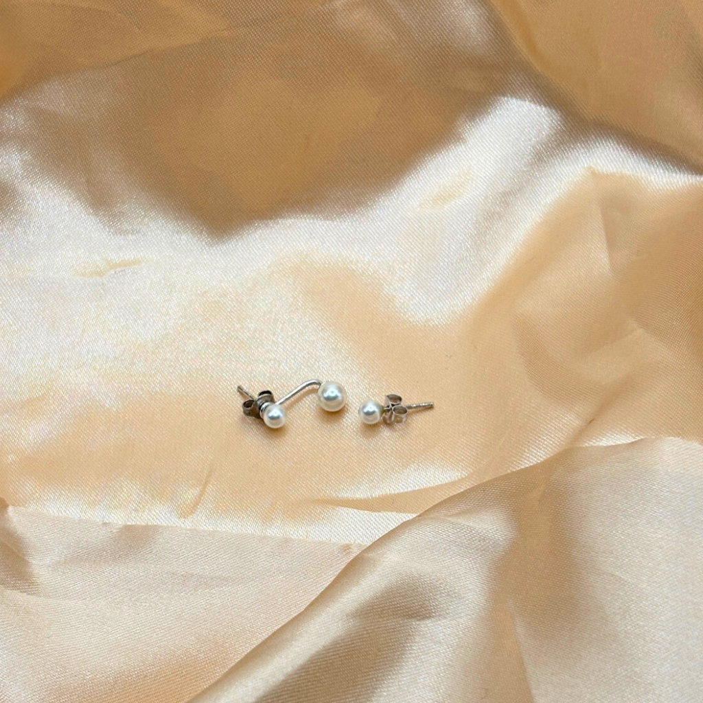 Sterling Dainty Double Pearl Ear Jacket