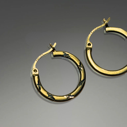 10KT Yellow Gold Diamond Etched Hoops