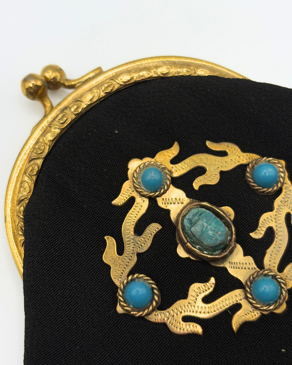 Vintage Black Coin Purse with Filigree Centre Scarab Motif