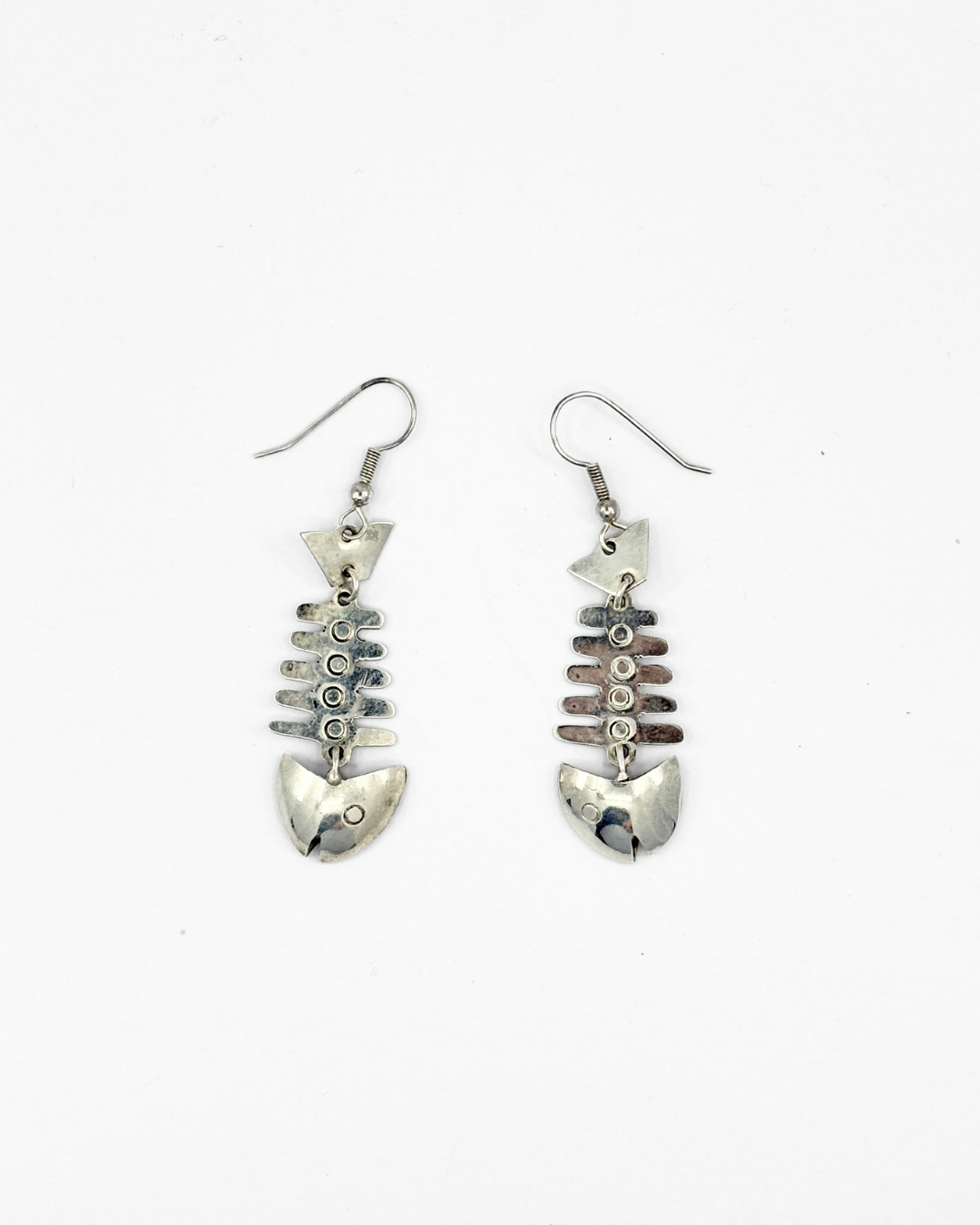 Sterling Silver Articulated Fish Skeleton Dangle Earrings