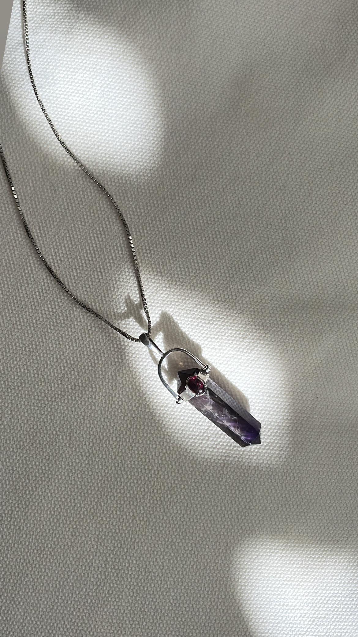 Vintage Sterling Silver Amethyst & Garnet Pendant