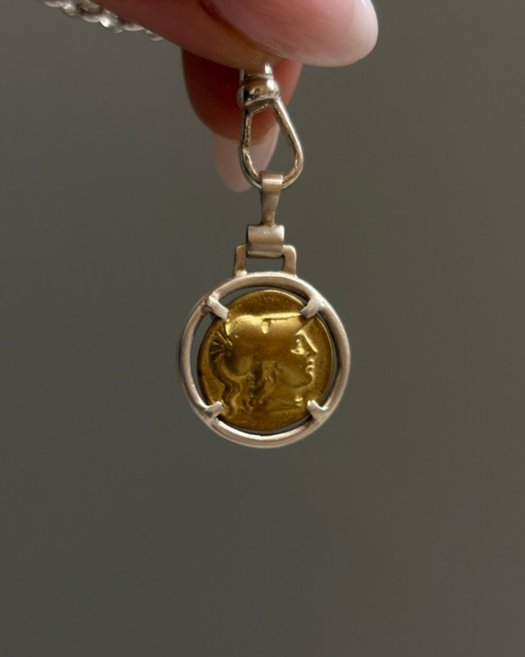 Pendentif pièce ancienne Athéna et Hermès en argent sterling et bronze