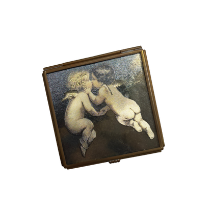 1992 Kissing Angels Brass & Stained Glass Trinket Box