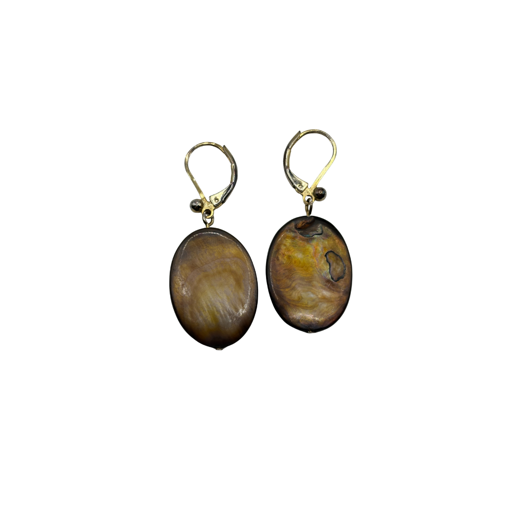 Vintage Gold Plated Brown Shell Drop Earrings