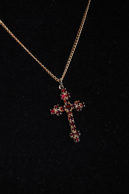 Gold-plated Dark Red Stone Cross Necklace