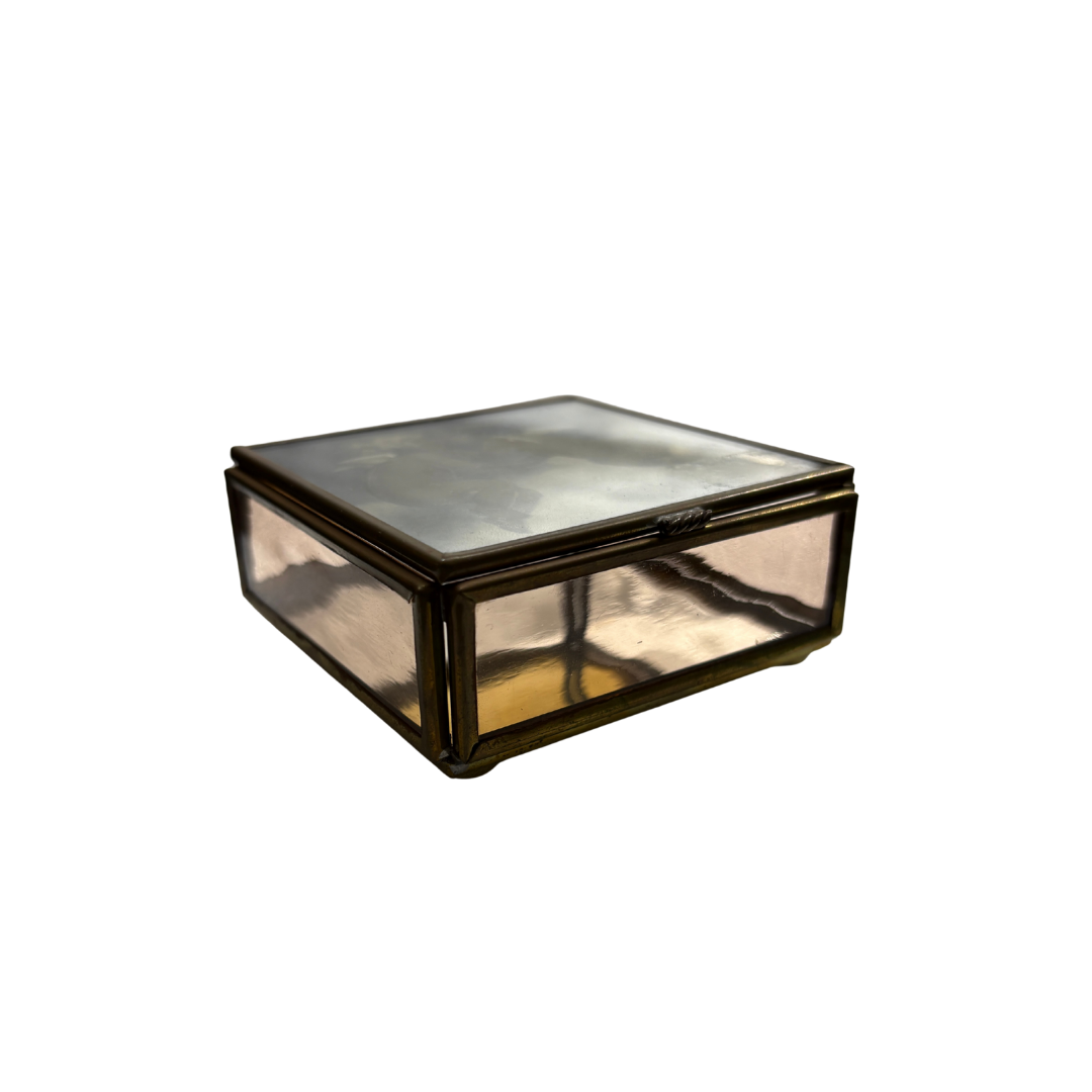 1992 Kissing Angels Brass & Stained Glass Trinket Box