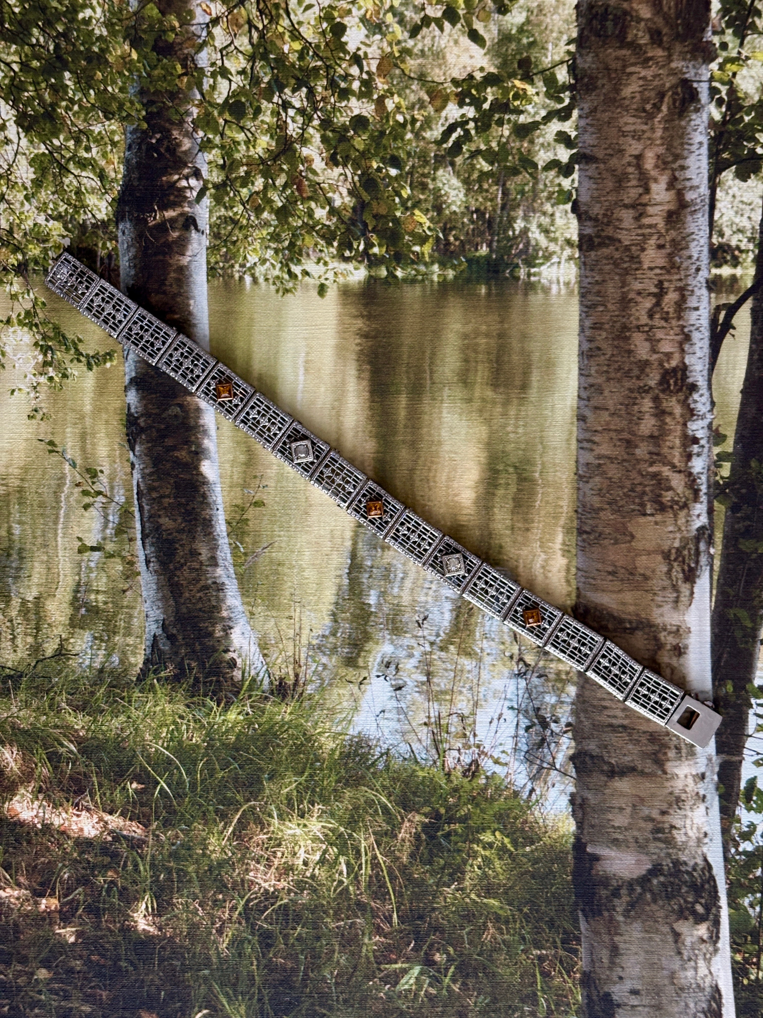 1920s Art Deco Silver Filigree Bracelet