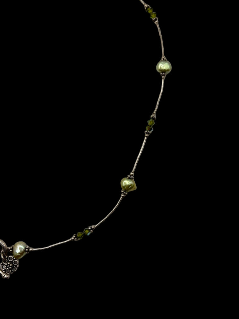 Sterling Green Pearl Station Toggle Clasp Necklace