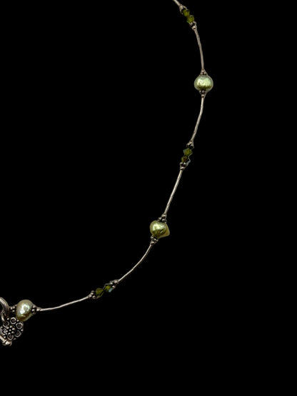 Sterling Green Pearl Station Toggle Clasp Necklace