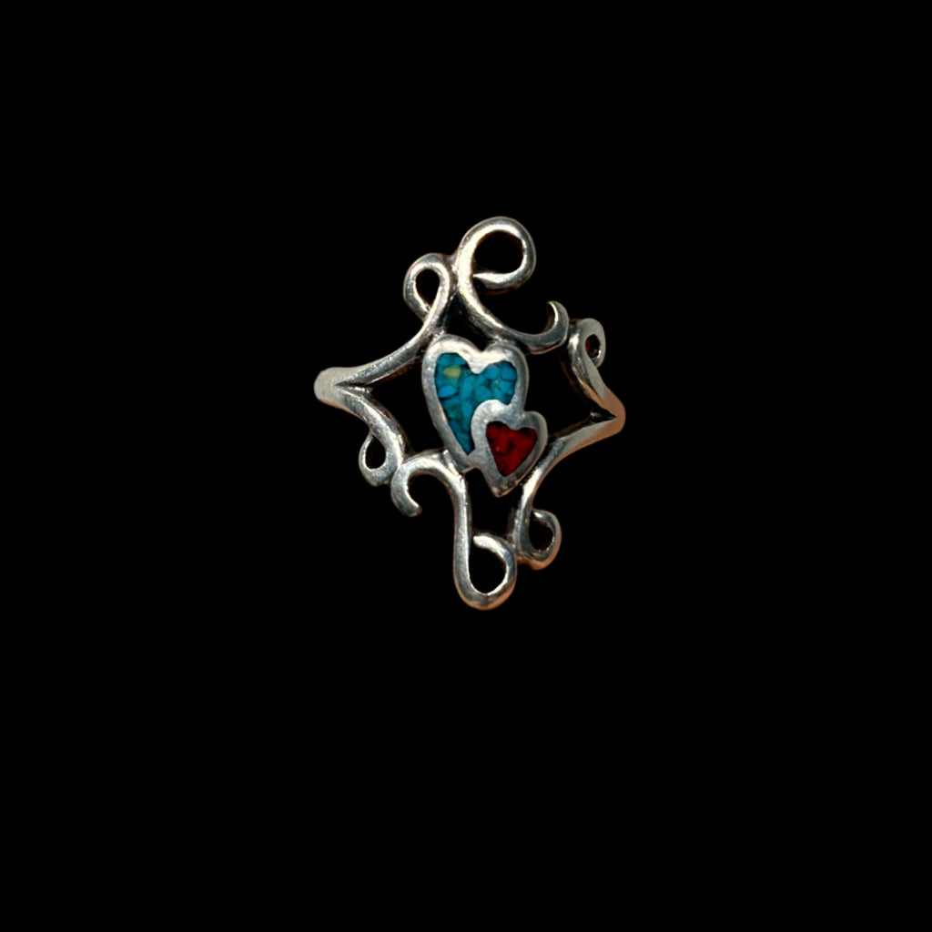 Bague double cœur Navajo 925
