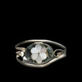 Bracelet manchette vintage du Mexique en alpaga et ormeau floral
