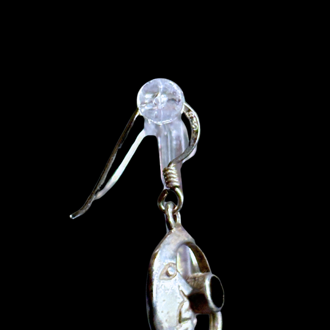 Sterling Crescent and Onyx Dangle Earrings