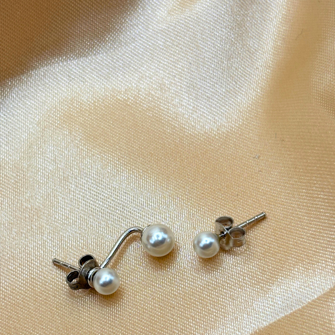 Sterling Dainty Double Pearl Ear Jacket