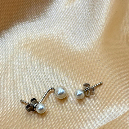 Sterling Dainty Double Pearl Ear Jacket