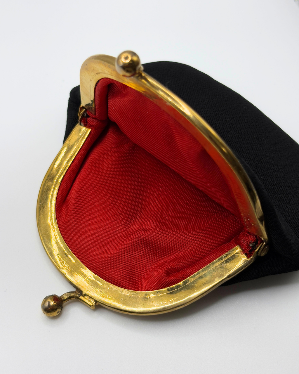 Vintage Black Coin Purse with Filigree Centre Scarab Motif