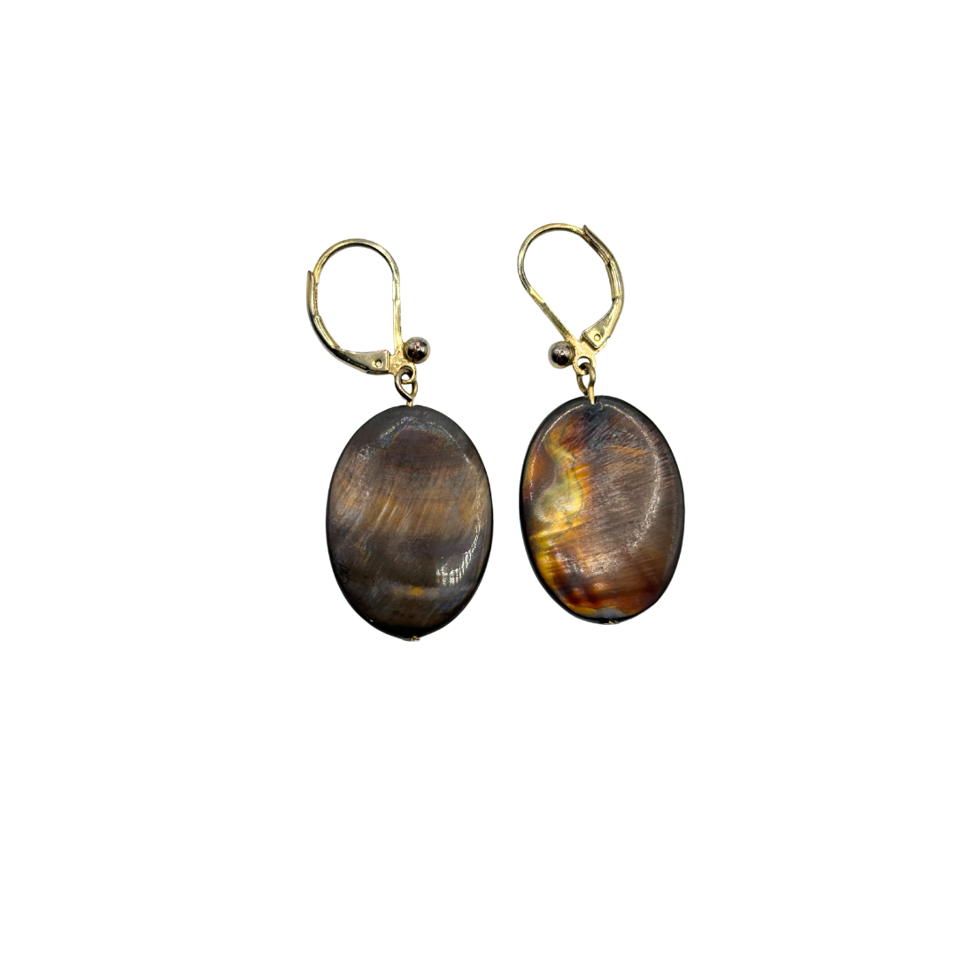 Vintage Gold Plated Brown Shell Drop Earrings