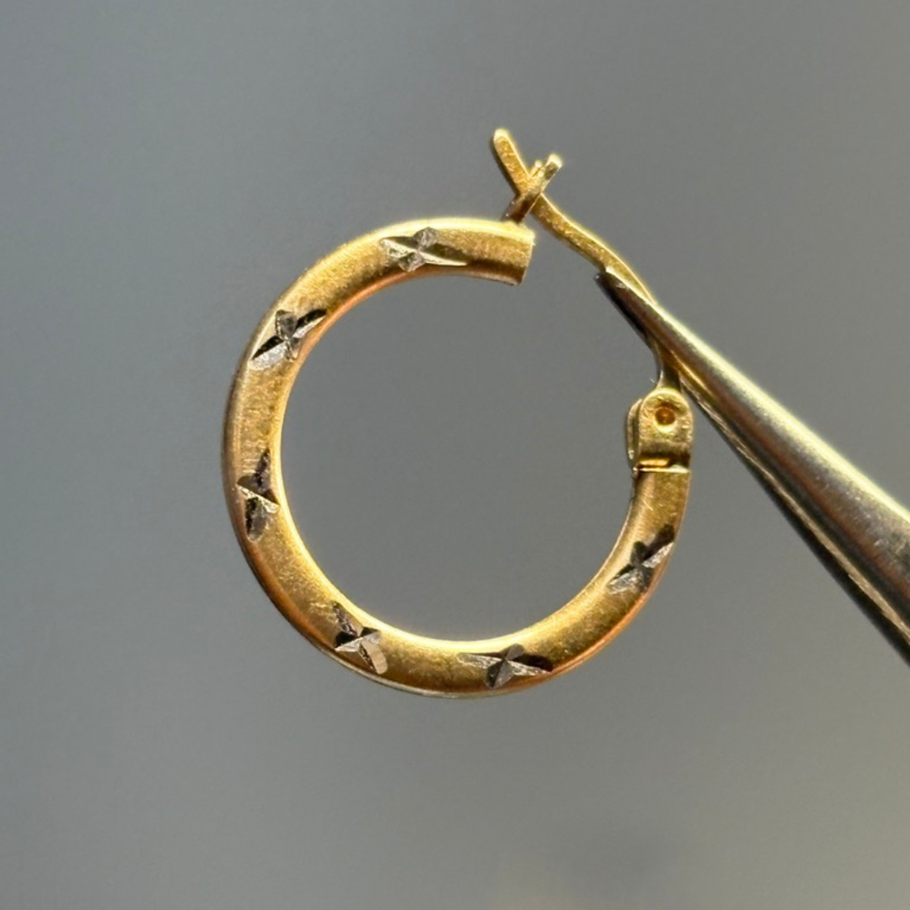 10KT Yellow Gold Diamond Etched Hoops