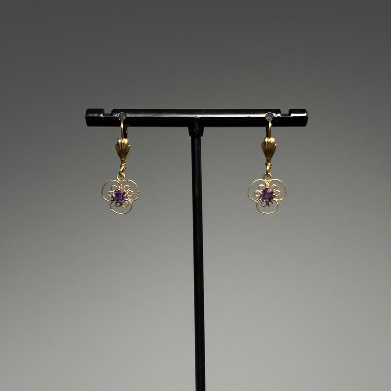 Floral Edwardian Amethyst Drop Earrings