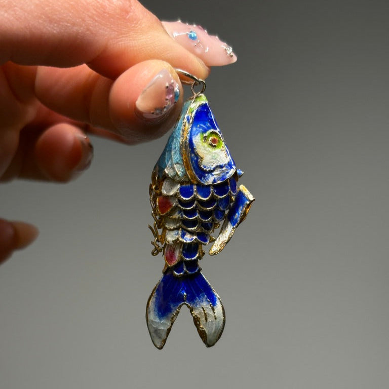 Cloisonne Articulate Blue Koi Fish Pendant