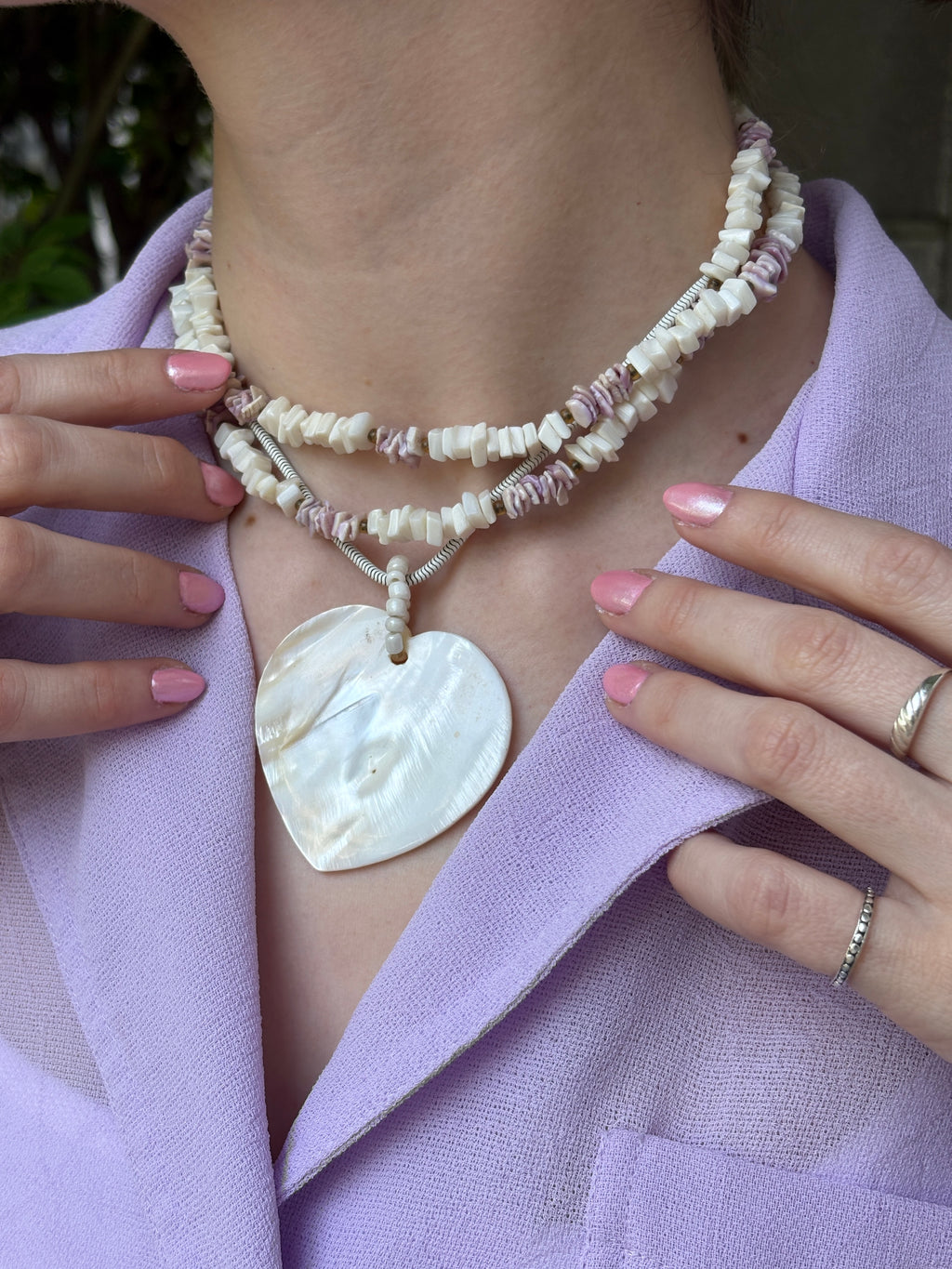 Purple & White Seashell Necklace
