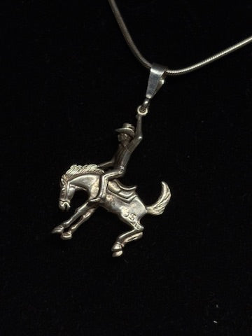 Sterling Silver Articulate Bronco Rider Necklace