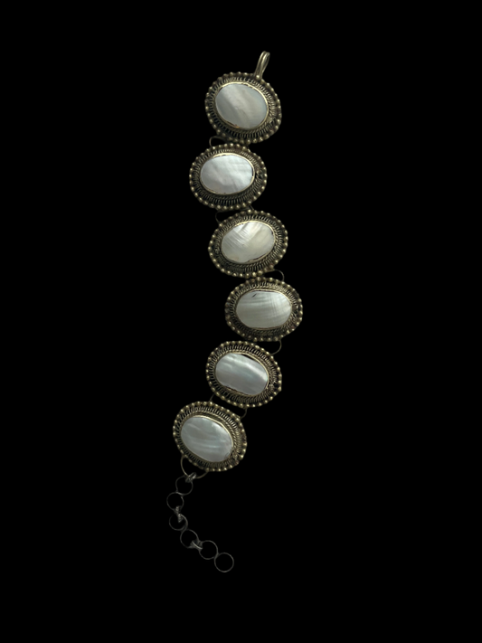 1930s Bronze Mother of Pearl Bracelet