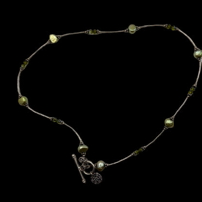 Sterling Green Pearl Station Toggle Clasp Necklace
