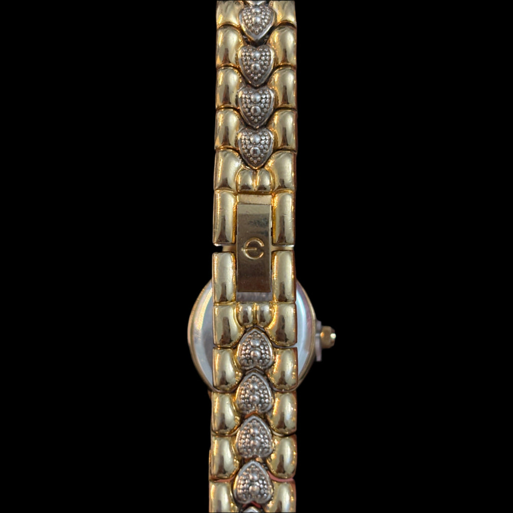 Vintage Gold-plated Elgin Watch with Crystal Heart Accents