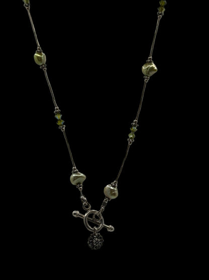 Sterling Green Pearl Station Toggle Clasp Necklace