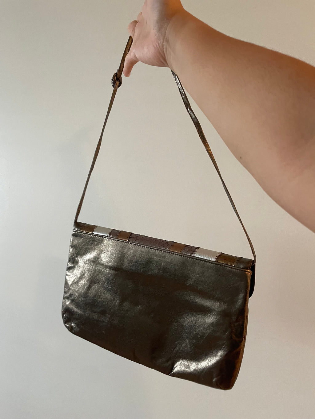 Vintage Margolm Metallic Gold, Gunmetal & Silver Snake Clutch/Purse