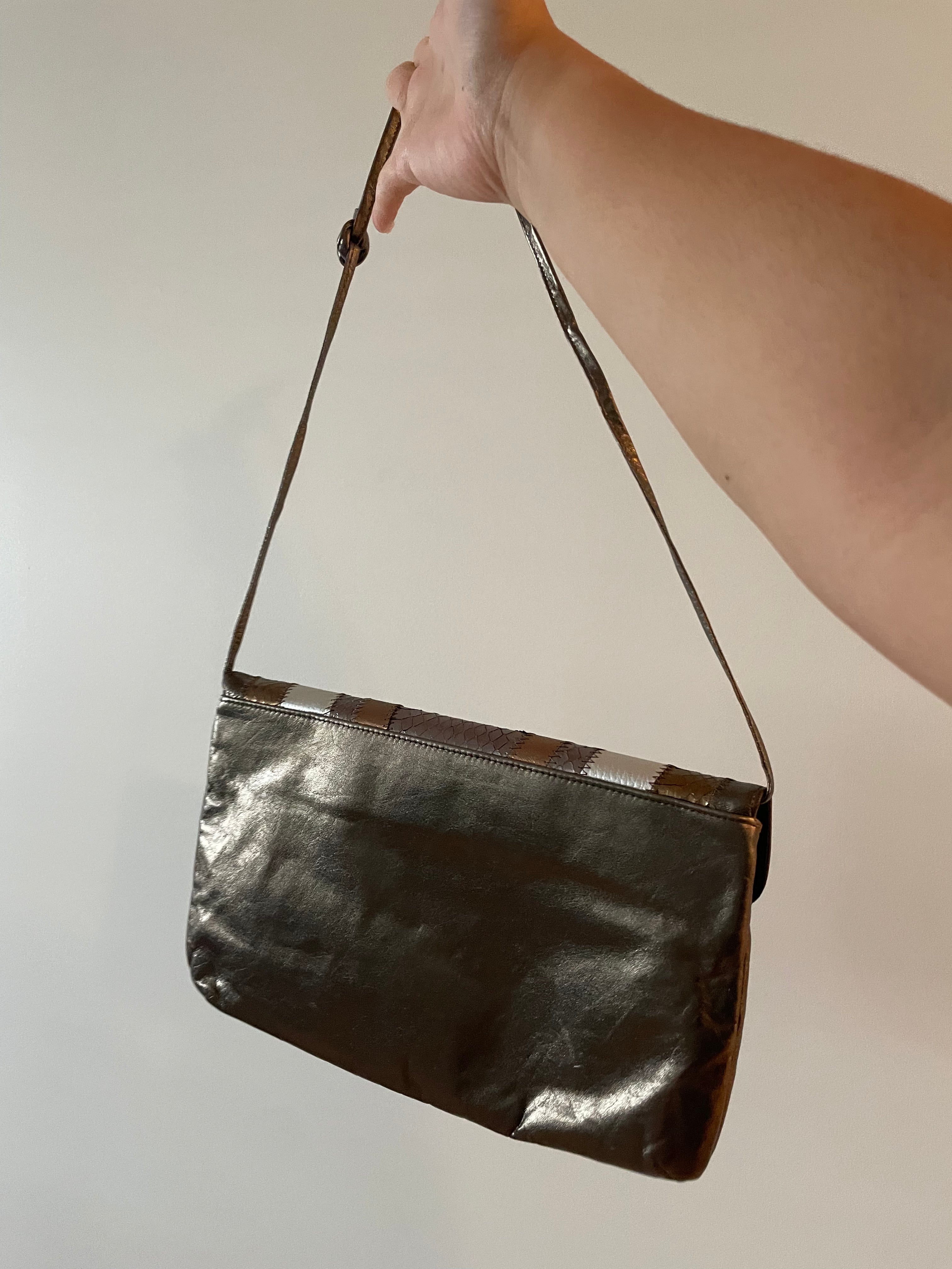 Vintage Margolm Metallic Gold, Gunmetal & Silver Snake Clutch/Purse