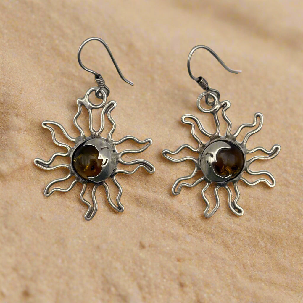 925 Sun Amber Dangle Earrings