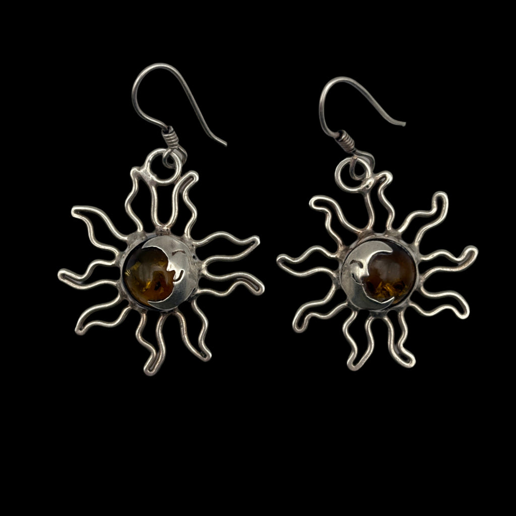 925 Sun Amber Dangle Earrings