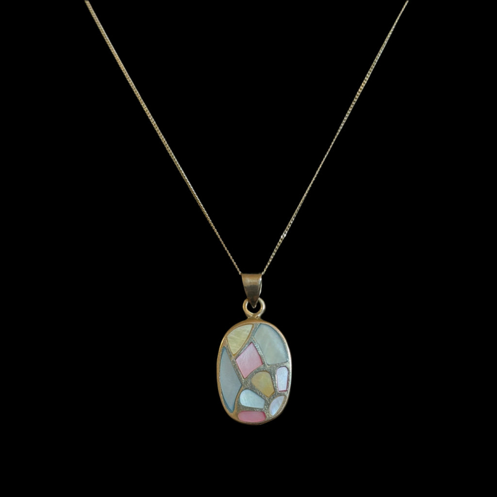 Sterling Silver Mosaic Mother of Pearl Necklace