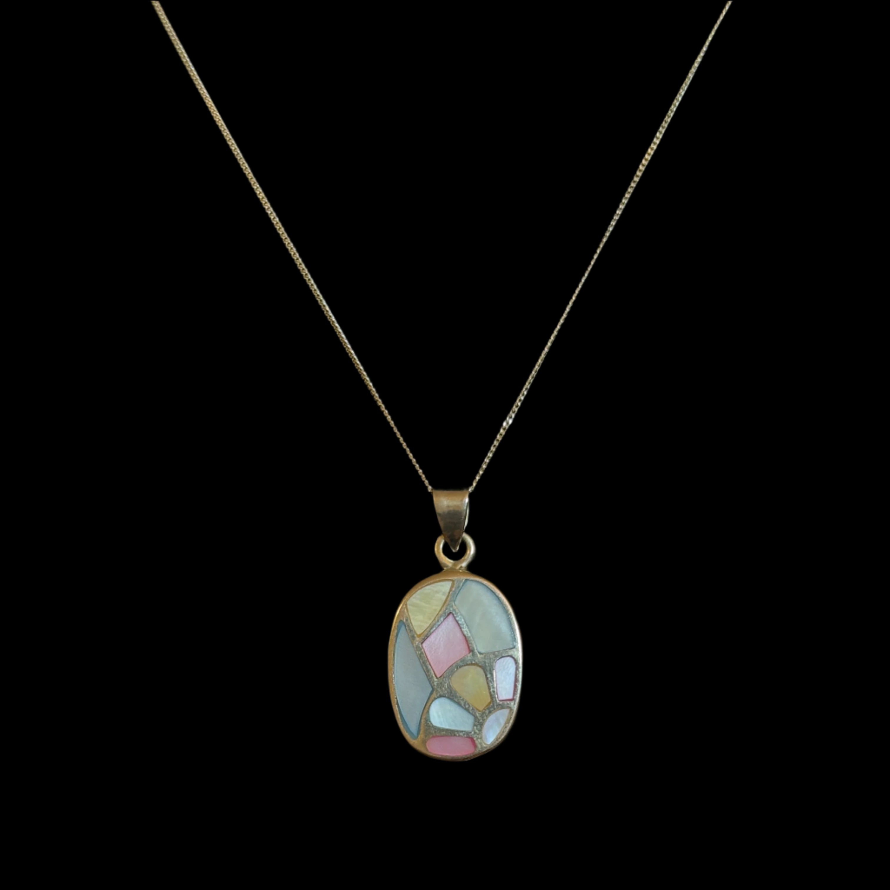 Sterling Silver Mosaic Mother of Pearl Necklace
