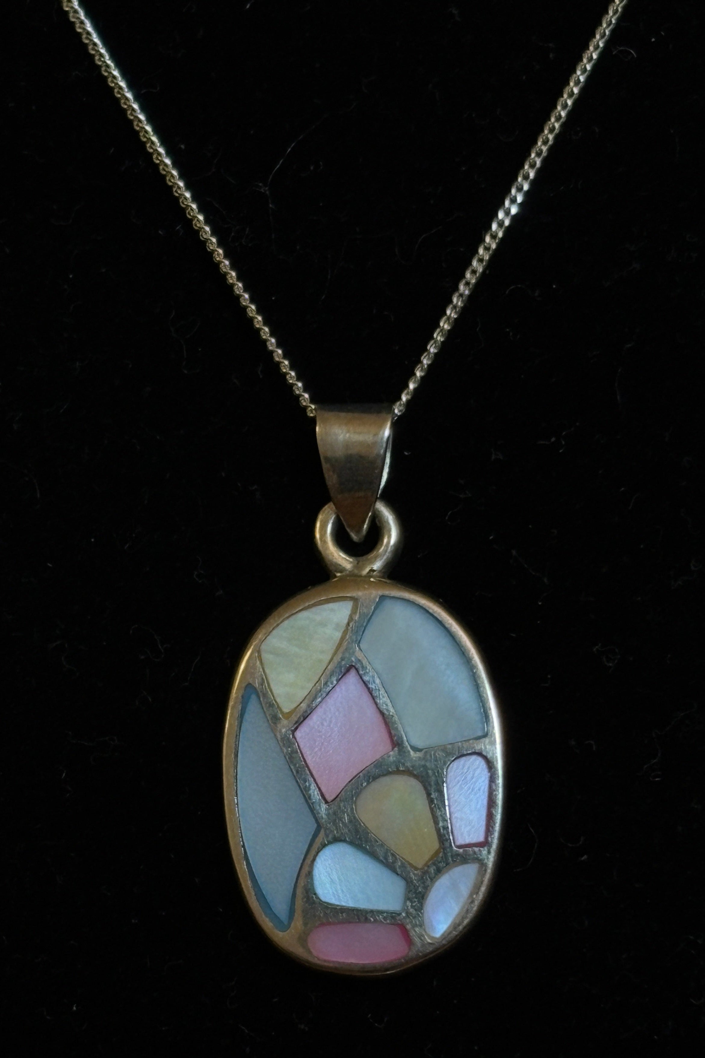 Sterling Silver Mosaic Mother of Pearl Necklace